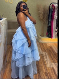 Women Sleeveless Ruffles Loose Ball Gown Smock Strap Maxi Long Sexy Dress 2025 Birthday Vacation Party Dresses Vestidos