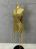 Sexy Crystal Mesh Halter Mini Dress Women Sheer Sequin Embellished Bodycon Outfit Birthday Party Nightclub Performance Costume