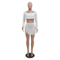 Sexy Women Sexy Top Bodycon Skirt Ruched 2 Piece Mini Dress Rhinestone Pearl Beading Summer Club Party Dress Sets Vestido