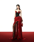 Women's Red Corsage Tube Top + Bud Skirt Set Glam Luxury Fashion Hot Party Evening Performance Dress Robe Femme Chic Et Élégante