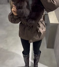 Women Short Belted Puffer Jacket Large Faux Fox Fur Collar Waist Tie Puff Sleeve Thick Warm Coat Winter Elegant 2026 Streetwear
