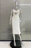 Gorgeous Pearl Glam Hollow Suspender Dress Elegant Temperament Bandage Evening Dress Performance Wear Cocktail Party Formal Gown