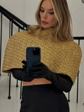 Women Gold Sparkle Capelet Top Elegant Shiny Tweed Shoulder Wrap Turtleneck Short Cloak 2026 Spring Lady Evening Party Outfit