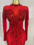 Women Sparkly Full Rhinestone Sequin Sheer Long Dress Sexy Fashion Club Party Birthday Nightclub Drag Queen Dancer Stage Costume