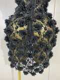 Sexy Black Pearl Flower Mesh See Through Mini Dress Women Evening Party Club Birthday Dress Nightclub Photoshoot Stage Costumes