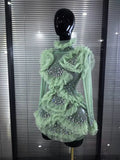 Women Long Sleeve Sexy Mesh Ruffles Bodycon Mini Dress See Through Celebrate Nightclub Party Bar Singer Birthday Wear