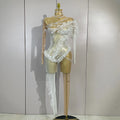 Women Eveing Birthday Party NightClub Dancer Stage Show Costumes Elegant White Pearl Long Sleeves Sexy Mesh See Through Jumpsuit