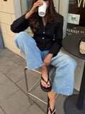 Black Loose Spliced Buttons Chic Jackets for Women Lapel Long Sleeve Commute Basics Jacket Female Summer Fashion
