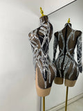 Sparkly Sequins Rhinestones Women Sexy Black Mesh See Through Long Sleeve Party Nightclub Performance Costume Stage Wear