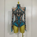 Sparkle Rhinestones Long Sleeve Stretch Bodysuits Women Evening Luxury Birthday Party Sexy Nightclub Bar Stage Costume