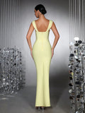 Elegant Banquet Party Gowns Bandage Women's Diamond Sleeveless Off Shoulder Tight Long Dress Solid Celebrity Evening Club