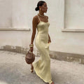 Sexy Knitted Suspender Dress For Women Summer Plunge Slim Long Dress High Waist Elegant Rib Knit Dress Vacation Clothes