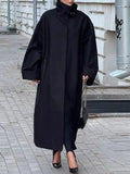 Fashionable Windbreaker for Women Stand Collar Long Sleeve Spliced Single Breasted Loose Long Jacket Female Winter