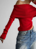 Off Shoulder Women's Knitted Sweater Knitwears Top Long Sleeve Pullovers Jumper Clothing Red Gray Brown Autumn Winter White Pull