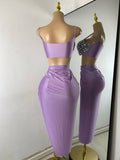 Sparkly Rhinestone Diamonds High Split Two Pieces Women Sexy Outfit Night Club Skirt Suits Dancer Singer Performance Costume