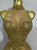 Women Sparkly Diamonds Pearls Tassel Sexy Mesh Stretch Dress Latin Dance Luxury Birthday Outfits Nightclub Party Stage Costume