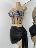 High Quality Women's Outfit Stage Performance Singer Dancer Costume Sexy Crop Top Skirt Two Pieces Sets Luxury Diamonds Dress