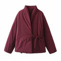 Upgraded Thick Wrap Front Tie Padded Jacket Kimono Style Collar Long Sleeve Loose Warm Daily Women Coat 2026 Winter Cotton Coats