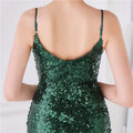 Women Spaghetti Strap Party Maxi Dress Sexy V Neck Evening Green Sequin Dress Elegant Long Prom Dress Vestido Longo