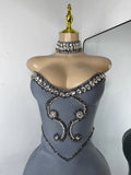 Luxury Rhinestone Women Elegant Strapless Beading with Necklace Bandage Celebrity Outfit Birthday Dress Evening Party Prom Gown