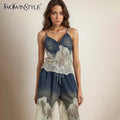 Colorblock Designer Two Piece Set For Women V Neck Sleevelss Vest High Waiste Pant Spliced Lace Sets Female Fashion