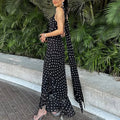Elegant Polka Dot Long Dress Summer Scarf Ribbon Ruffle Halter Pleated Dress Luxury Sleeveless Women's Evening Dresses