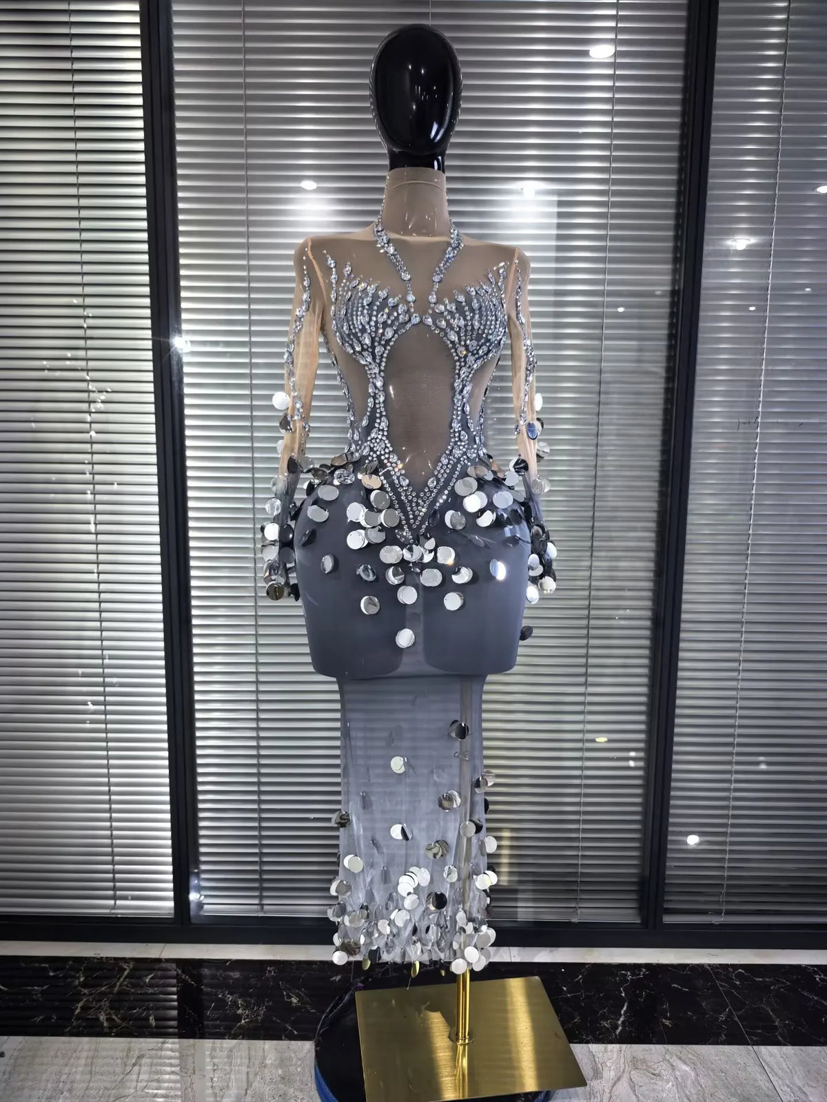 Women Sexy Long Sleeve sequins Diamonds Maxi Long Dress Luxury Birthday Party Costume Bar Nightclub Stage Performance Clothing