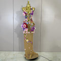 Sparkly Diamonds 3D Flower Sexy Halter Mesh See Through Long Dress Women Evening Party Birthday Photoshoot Nightclub Stage Wear