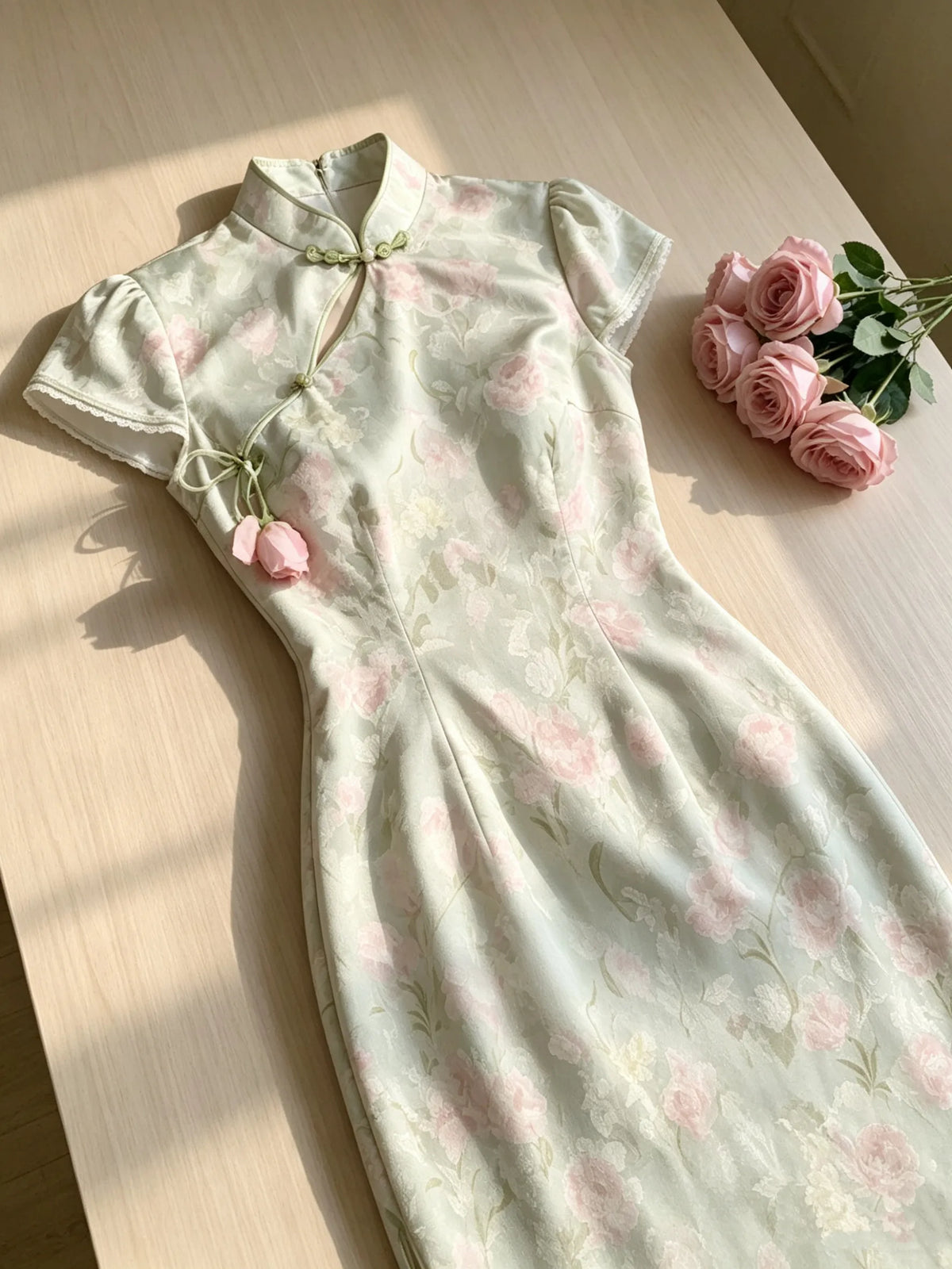 Olive Girl Flowing Sleeve Qipao for Ren Faire 2026 Garden Wedding Fairycore Photoshoot Everyday Wear S-XXL XS-3XL Plus Size Flowing Sleeve Dramatic Silhouette Romantic Garden Party Editorial Not Costume Chinese Heritage Fashion Women