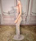 Evening dress for birthday party Blue Host Heavy Industry Beads Mermaid Toast Off-Shoulder Wedding Dress