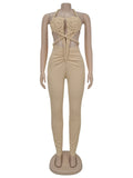 Peach Buttocks Backless Jumpsuit Women Plait Sexy Hollow Halter Bandage Ruched Y2K Party Club Street Workout Overalls