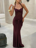 Sexy Sheer Mesh Fishtail Dress for Women Halter Sleeveless High Waist Patchwork Bandage Temperament Dresses Female