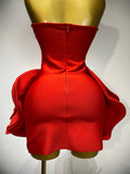 Celebrity Sexy Strapless Backless Flower Red Mini Bodycon Bandage Dress 2025 Knitted Elegant Evening Club Luxury Birthday Dress