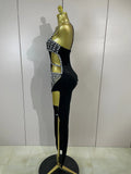 Sexy Photo Shoot Outfit Sparkly Diamonds Side Slit Black Velvet Bodycon Long Dress Women Evening Party Nightclub Stage Costumes