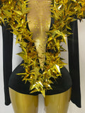 New Shiny Black Rhinestone Velvet Long Sleeve Bodysuit Women Evening Party Club Gala Hosts NightClub Bar Stage Costumes