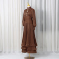 Luxury Afternoon Tea High Neck Pleated Maxi Dress for Women Puff Sleeve Ruched Waist Tiered Flared Skirt for Wedding Guest