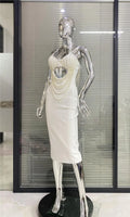 Gorgeous Pearl Glam Hollow Suspender Dress Elegant Temperament Bandage Evening Dress Performance Wear Cocktail Party Formal Gown