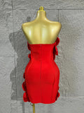 Strapless 3D Handmade Flower RhinestoneBandage Mini Dress Women Sky CorsetBodycon Short Cocktail Party Evening Dress