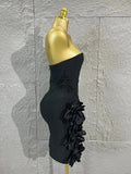 Strapless Corset Bandage Mini DressWomen Hand Beaded 3D Floral Bodycon ShortCocktail Party Wedding Guest Evening Dress
