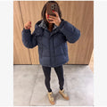 Casual Hooded Puffer Jacket Women Plaid Lining Drawstring Collar Quilted Warm Padded Elastic Cuff Coat Winter Oute Street Wear