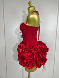 Fashion Cocktail Elegant Luxury Birthday Party Red Black Bandage Outfit Women Sexy Halter Prom Gown Celebrity Club Two Piece Set