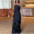 Ladies Strapless Fringe Maxi Gown Tiered Asymmetrical Sleeveless Slim Robe Summer Beach Club Cocktail 2026 New Chic Hot Vestidos