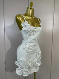 Luxury Party Prom Gown Birthday Wedding Guest Dresses Elegant Chic 3D Beaded Flower Spaghetti Strap Short Bodycon Bandage Dress
