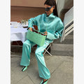 Solid Waist Drawstring Cinched Jacket Women's Satin Pleated Stand Collar Long Sleeves Loose Coat Lady Fashion Daily Outwear New