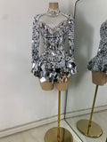 Flashing Rhinestones Mirrors Long Sleeve Dress Performance Singer Dancer Costume Bar Nightclub Party Stage Wear Birthday Vestido