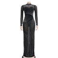 Women Rhinestone Dress with Bodysuit 2 Piece Set Sexy See Through Hot Drilling Evening Gowns Birthday Bodycon Party Dress