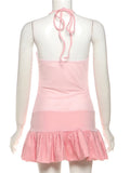 Sweet Sexy Patchwork Dress Women Bow Sleeveless Ruffled Ruffled Hem Elegant Stretch Skinny Vacation Party Clubwear