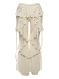 Street Hot Girl Style Pants for Women Low Waist Spliced ruffled Fashion Sheer Mesh Flared Trousers Female Autumn