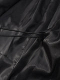 Black Slimming Leather Jacket for Women Lapel Long Sleeve Patchwork Double Breasted Fashionable Coat Female Autumn