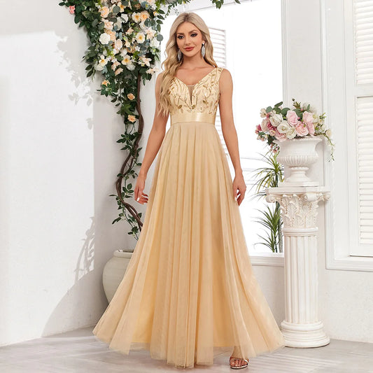 Sexy Prom Bridesmaid Dresses for Women Elegant Mesh Birthday Evening Party Dress Woman Maxi Sequin Summer Dress Vestidos